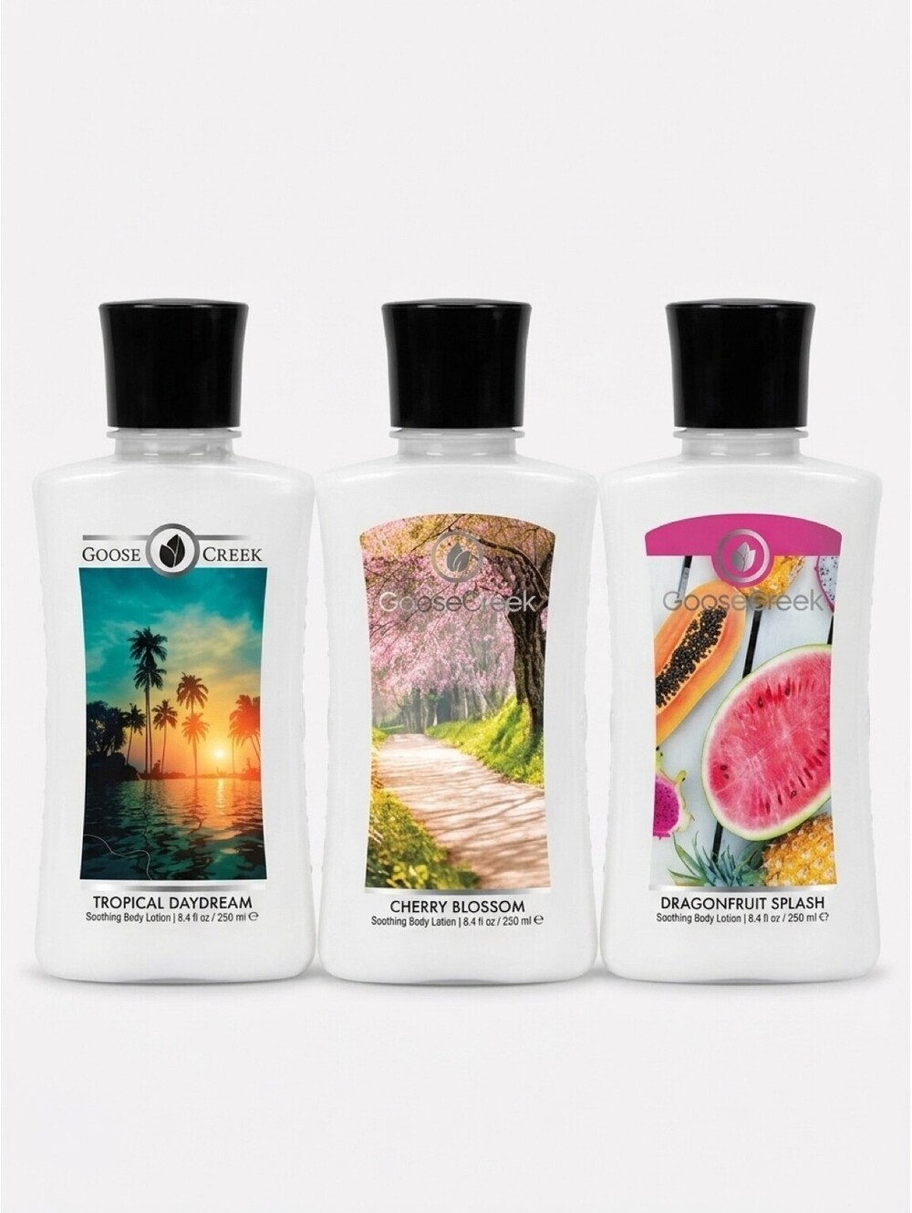 Goose Creek Body Lotion Lot of 3 Tropical Cherry Blossom Dragonfruit 8.4 oz